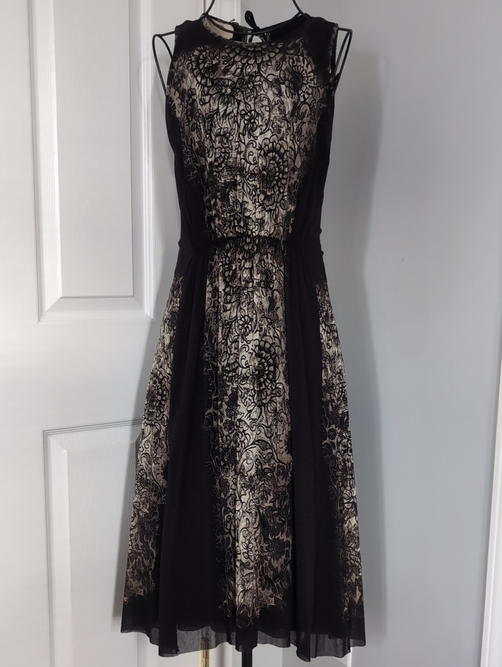 Fuzzi Made in Italy Black Floral Mesh Burnout Layered Asymmetrical Dress S